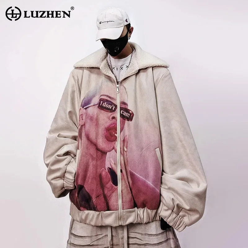 

Зимняя новинка LUZHEN 2026: Модная теплая свободная куртка с подкладкой из овечьей шерсти, мужская стильная уличная парка с оригинальным принтом JY6168