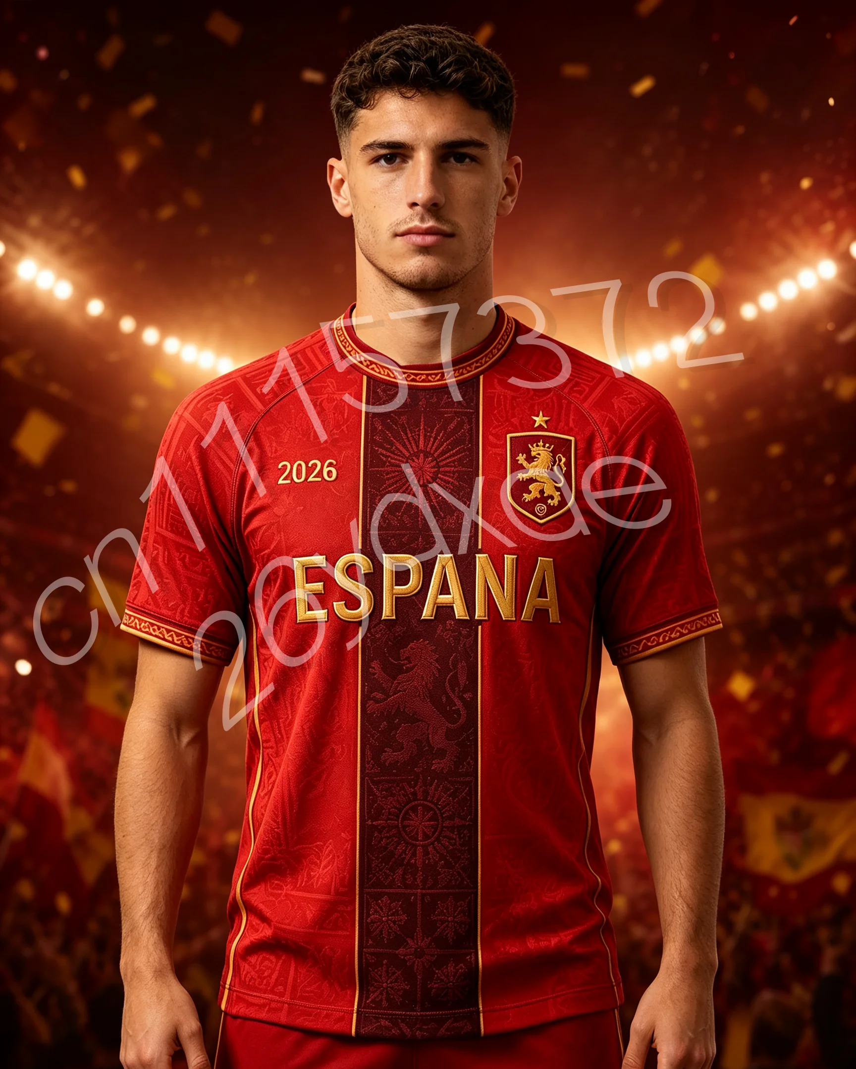 Family Matching Outfits Spain Espana Lion Emblem Graphic T Shirt Parent Kid Red Gold Embossed Print Short Sleeve Tee 2026 New