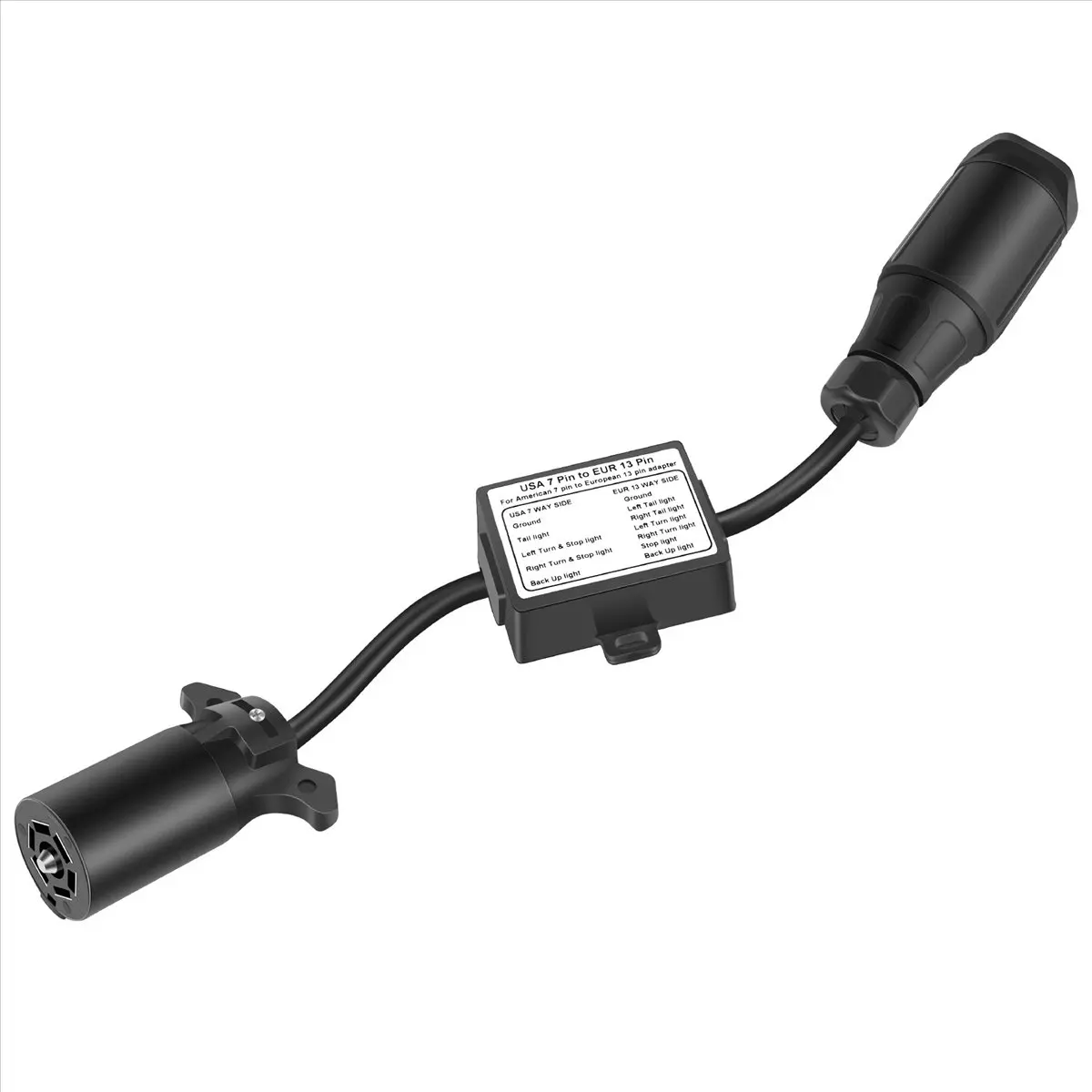 ABQE USA to European Trailer Light Converter 7 Way Flat Socket (US Vehicle) to 13-Pin Round Plug (EU Trailer)