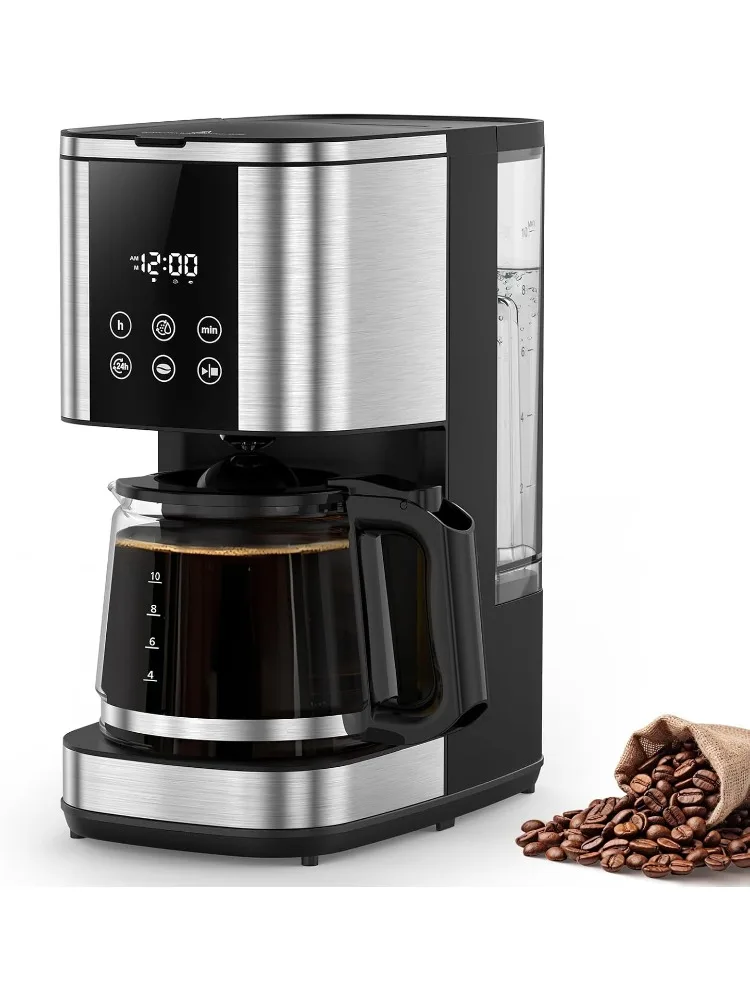 10-Cup Drip Coffee Maker, 24-Hour Programmable Brewer, Touch Screen, Strength Control, Reusable Filter Pot