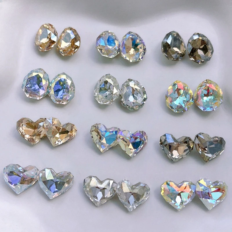 6pcs K9 Crystal Diamond Nail Decorations Geometric Multi Cut Super Sparkling Love Water Droplet  Aurora Manicure Accessories