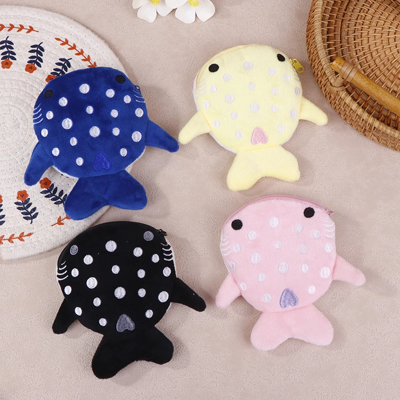 New Plush Animal Wallet Cartoon Plush Shark Coin Purse Zero Wallet For Kids Zipper Coin Bag Cute Pendant Data Cable Bag Gift