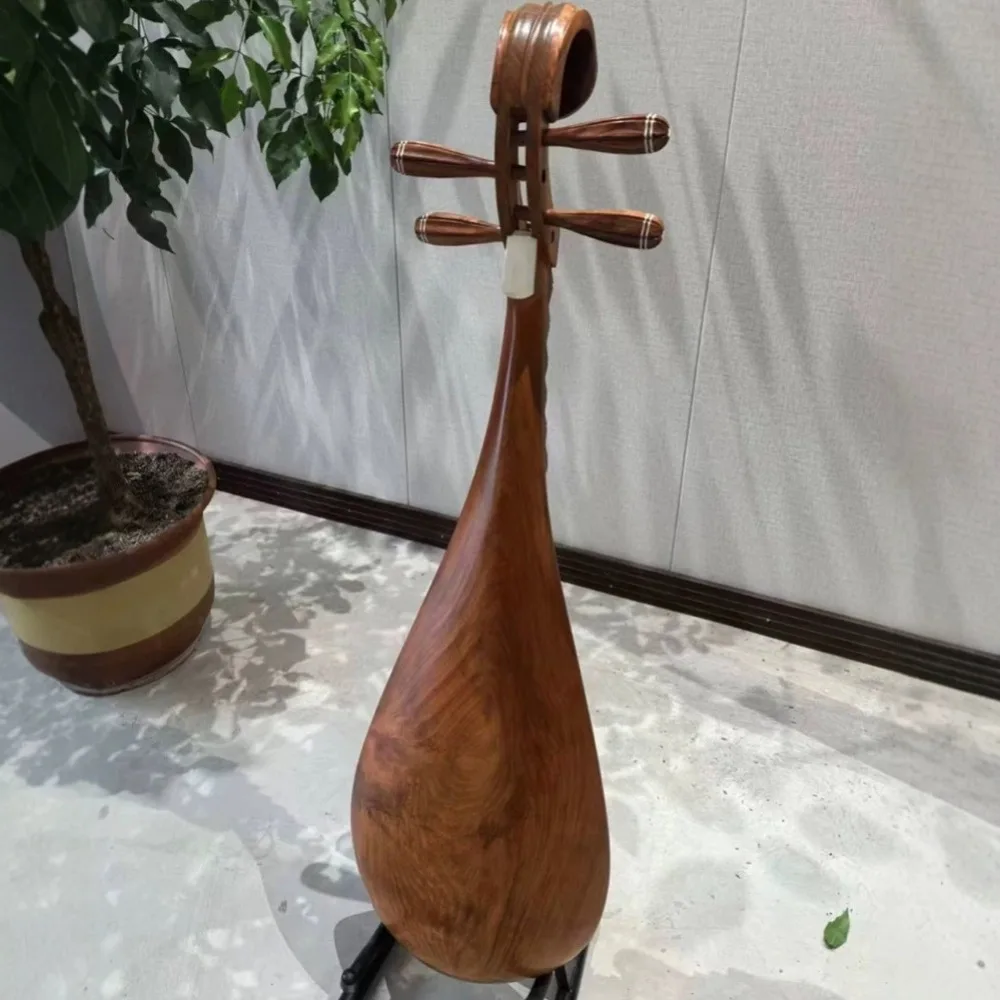 Natural Wood Polished Red Rosewood Pipa with Bone Inlay Decoration Performance Grade Musical Instrument