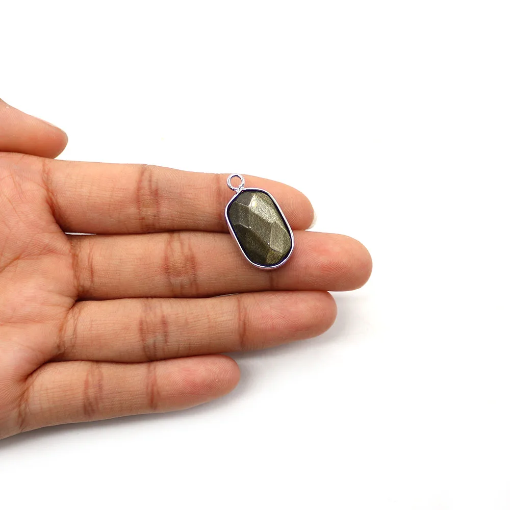 Fashion Simple Natural Stone Crystal Polished Oval Electroplated Edge Single-Hole Pendant DIY Necklace Earring Jewelry Accessory
