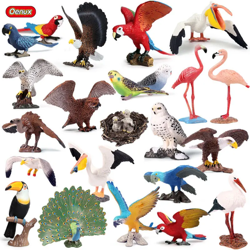 Simulazione Uccello Modelli Animali Set Picchio Pappagallo Aquila Fenice Gufo Action Figures Miniature carine Decorazioni per il giardino di casa Giocattoli per bambini