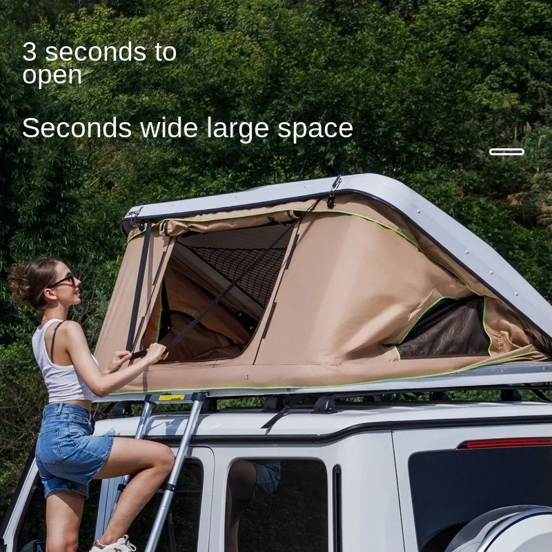 3 Person Quick Setup Hard Top Roof Top Tent Oxford Fabric Waterproof Windproof Tent for Outdoor Camping Road Trip