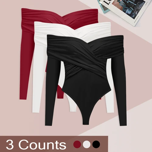 Imagen 2 del producto Conjunto de tres piezas para mujer, body Sexy, corsé con espalda descubierta, moda ajustada, manga larga cruzada, ropa informal elegante para mujer