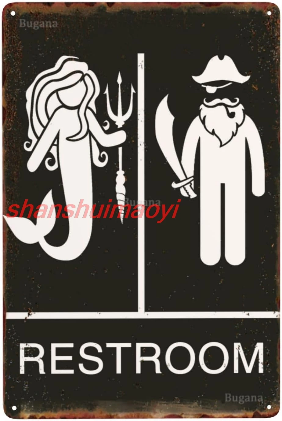 Mermaid Pirate Restroom Vintage Metal Sign, Retro Funny Bathroom Tin Signs, Toilet Door Decor for Home Farmhouse Beach Room ADS