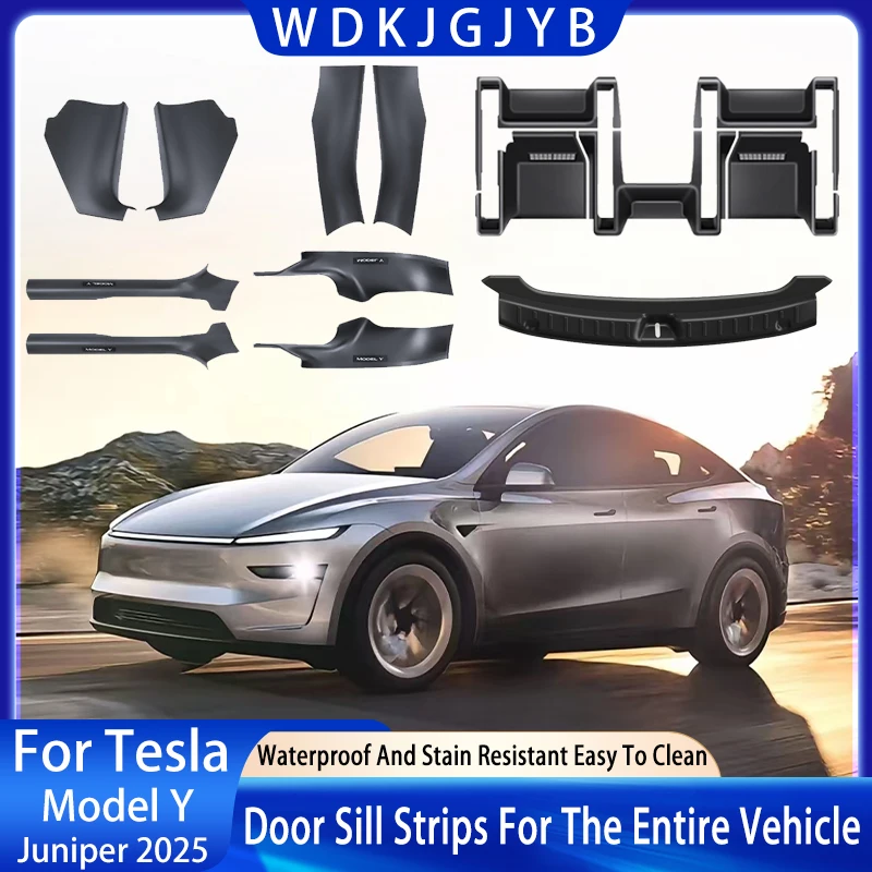

Для Tesla Model Y Juniper 2025 + 1 4 8 шт. ABS Защитная полоса на порог передней и задней двери Противоударная защитная панель Водонепроницаемая накладка
