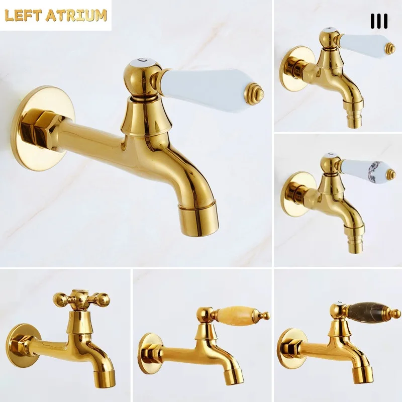 Light luxury golden jade quarter-point washing machine faucet bathroom mop pool quick opening single cold faucet faucet