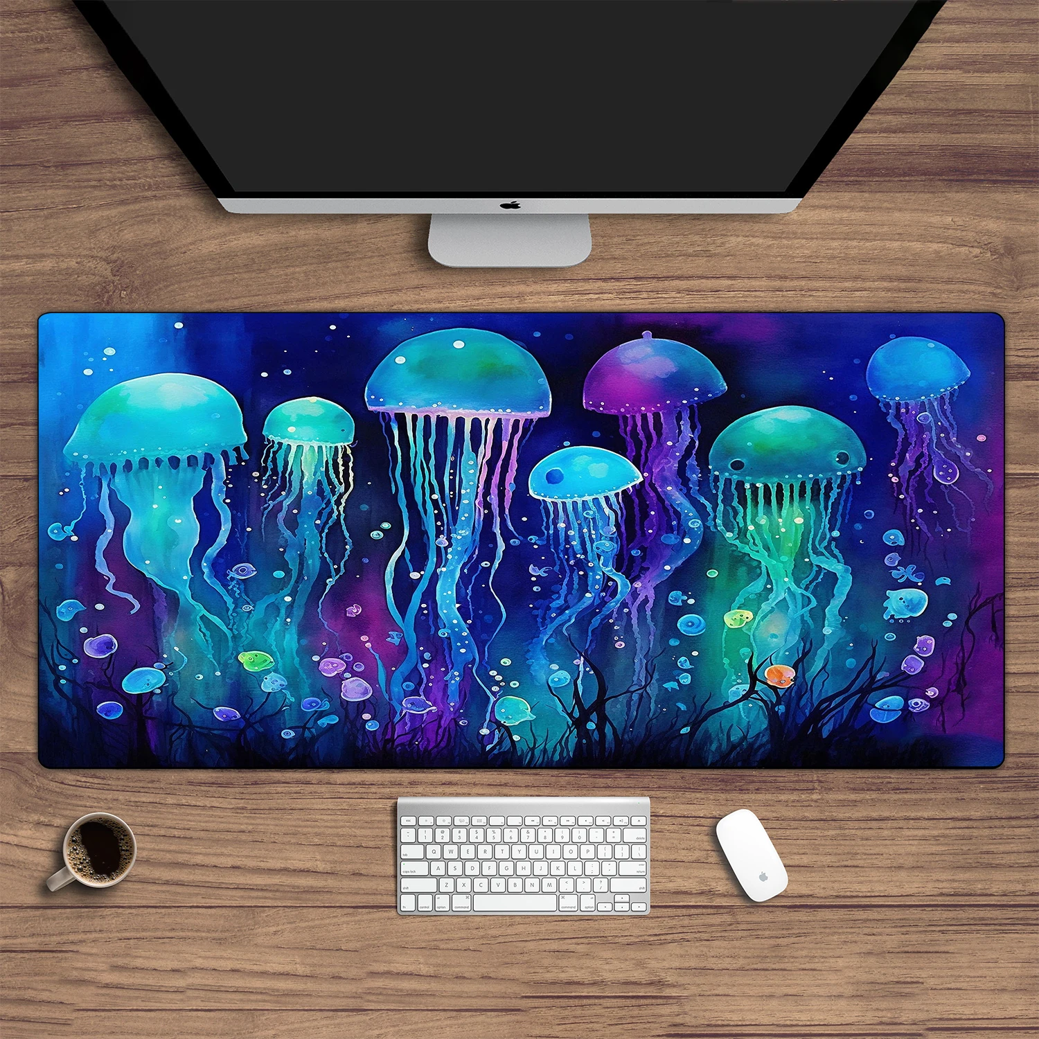 Watercolor Jellyfish Big Gaming Mousepad , Ocean Mouse Pad, Nautical Desk Mat, Aesthetic Desk Pad, Beach Deskmat, Cute Deskpad