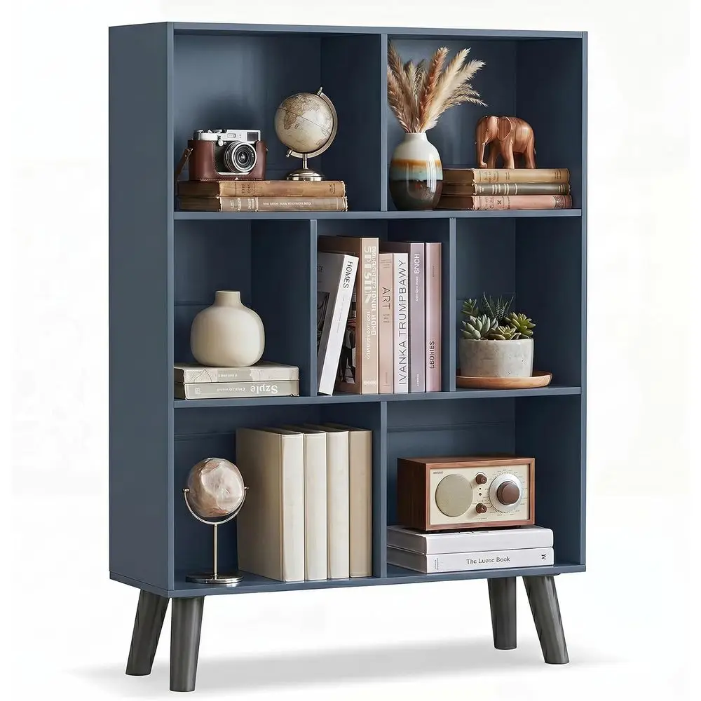 3-Tier Bookshelf with Legs, 7 Cube Storage Organizer, Display Shelves for Bedroom, Living Room