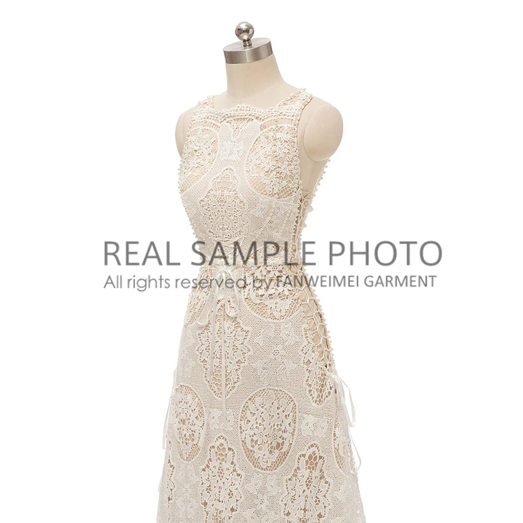 Fabbrica di Champagne bohémien Boho Vintage abito da sposa in pizzo foto reale