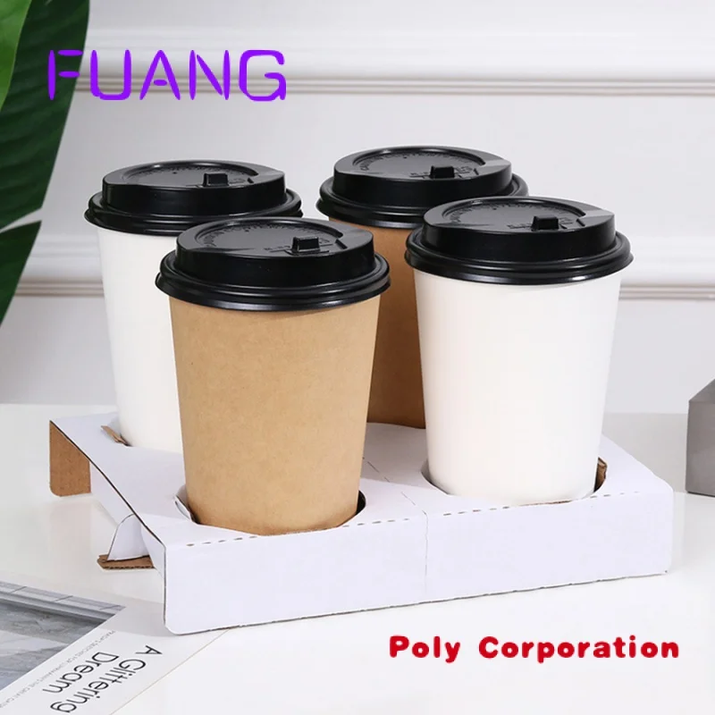 Custom  Eco Custom Logo White Kraft Coffee Paper Cup Takeaway Hot Design Coffee Paper Cup Wholesale Supplier With Trey and Lids