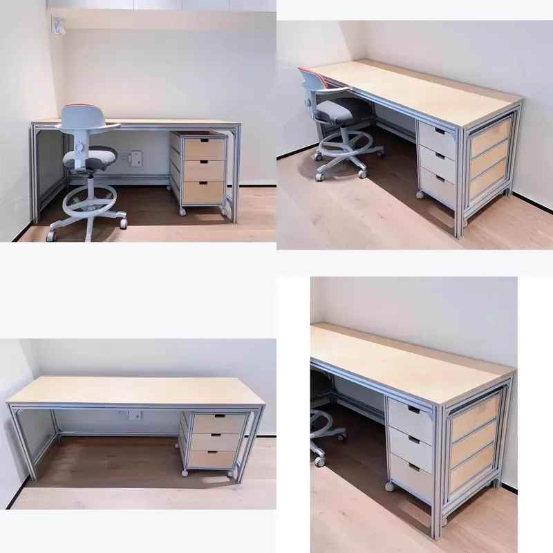 Aluminum Alloy Computer Desk with Removable Drawer Cabinet Rectangular Home Office Worktable for Bedroom Study