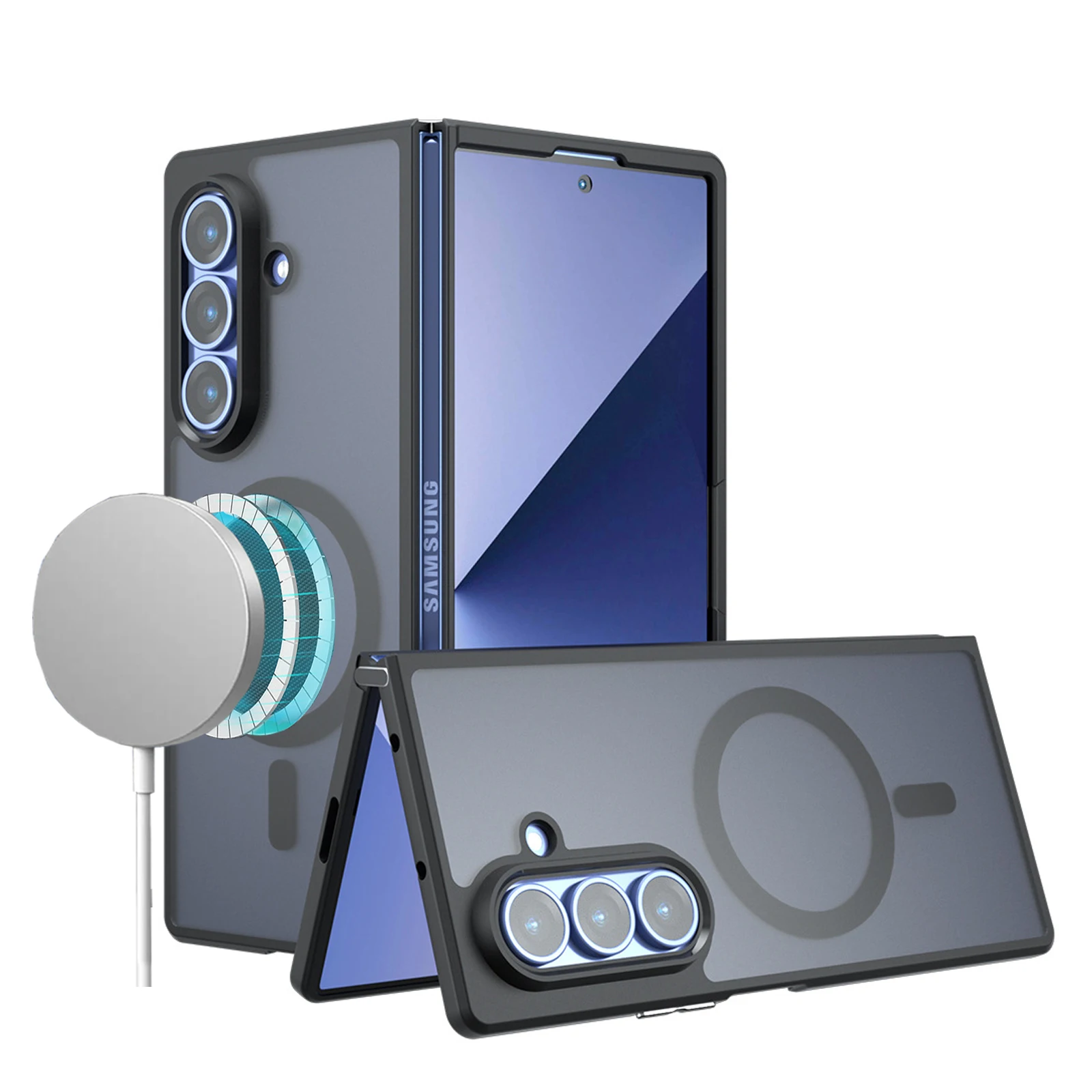 

Чехол для Samsung Galaxy Z Fold 7 Flip7, матовый [магнитный беспроводной] Защита объектива, защита от отпечатков пальцев, мягкая рамка, чехол