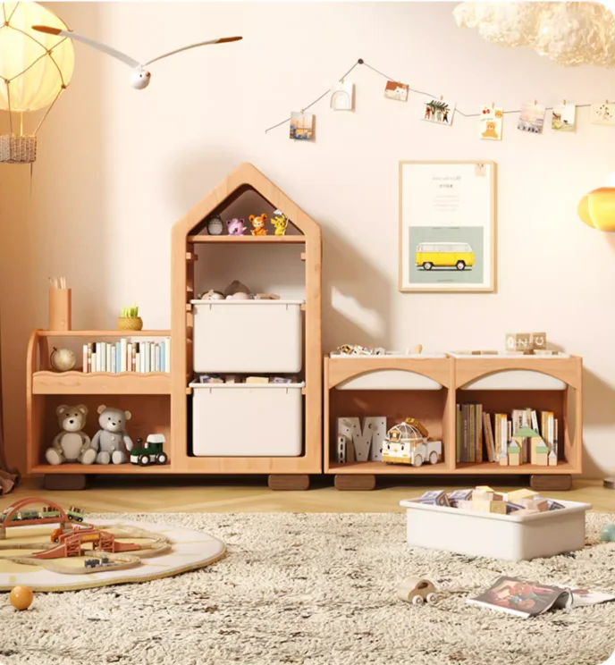 Small train solid wood storage cabinet Storage cabinet free combination of open toys finishing shelves