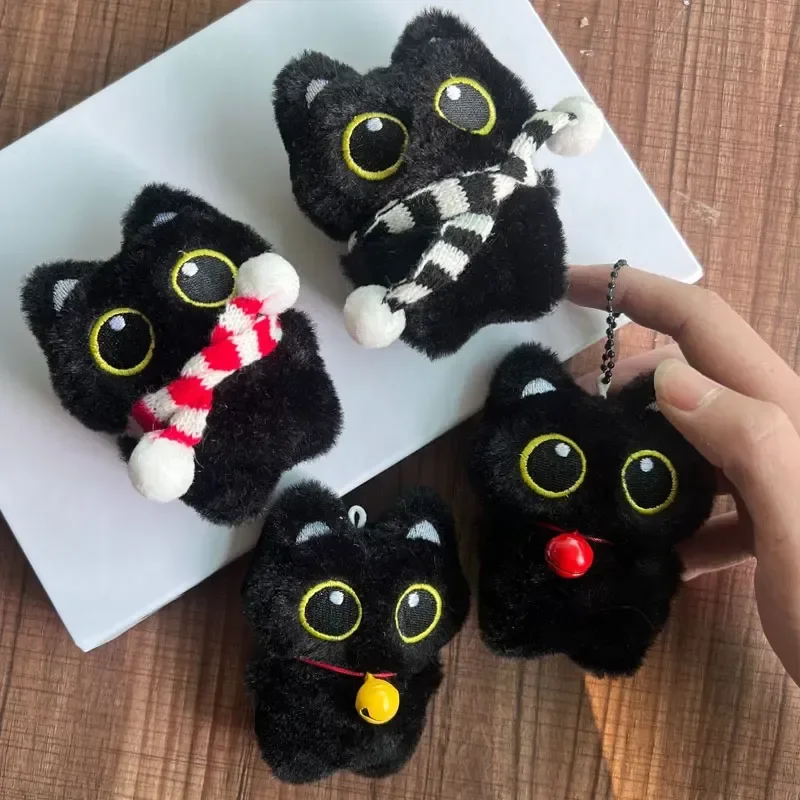 Mignon chat noir en peluche petite poupée pendentif 10 Cm porte-clés dessin animé doux Animal en peluche poupée pendentif sac à dos sac décoration cadeau