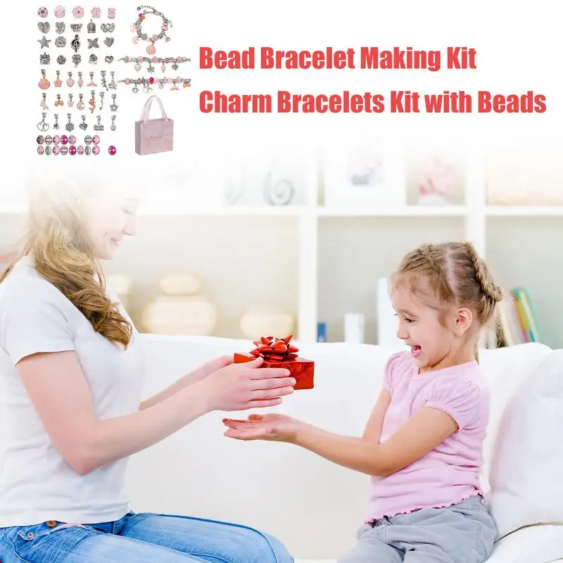 Set zur Herstellung von Armbändern, handgefertigtes Perlenherstellungsset, Perlenarmband-Set, trendiges Charm-Armband-Halsketten-Set für Kinder, Perlen-Bastelset für