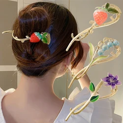 女性のヘアクリップ,金属ビーズ,花,ラインストーン,バナナ,ヘアアクセサリー