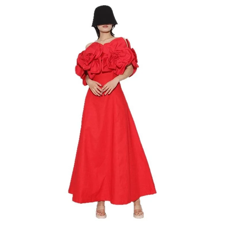 Robe Vintage sans bretelles, épaules dénudées, motif Floral 3D, cintrée, amincissante, élégante, vêtements de fête, tendance pour femmes, printemps