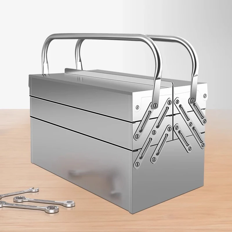 Stainless Steel Toolbox Foldable Hardware Tool Storage Boxes Handheld Repair Tools Organizer Case Portable Tool Suitcase