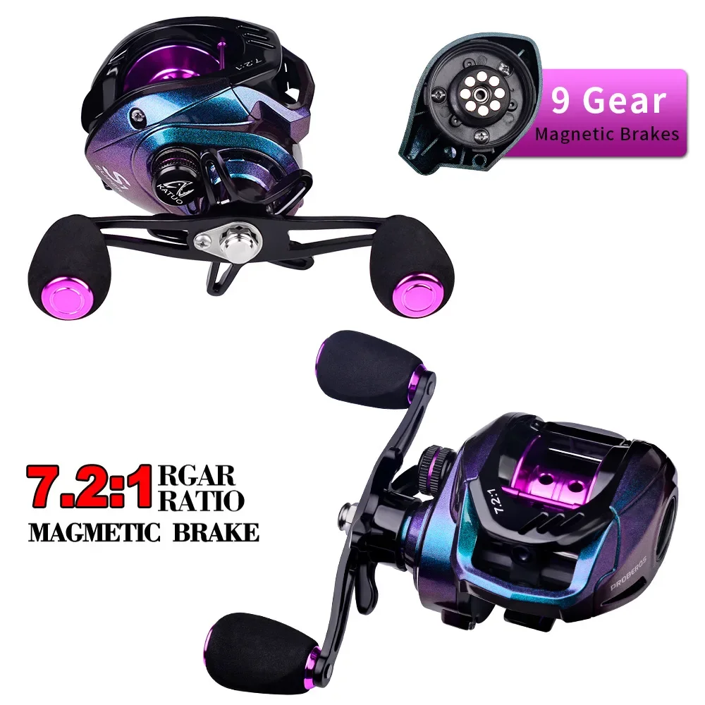 

PROBEROS Fishing Reel 7.2:1 Gear Ratio Reel Freshwater Aluminum Spool 10 KG Max Drag 9 Magnetic Brake Baitcasting Reel DW139