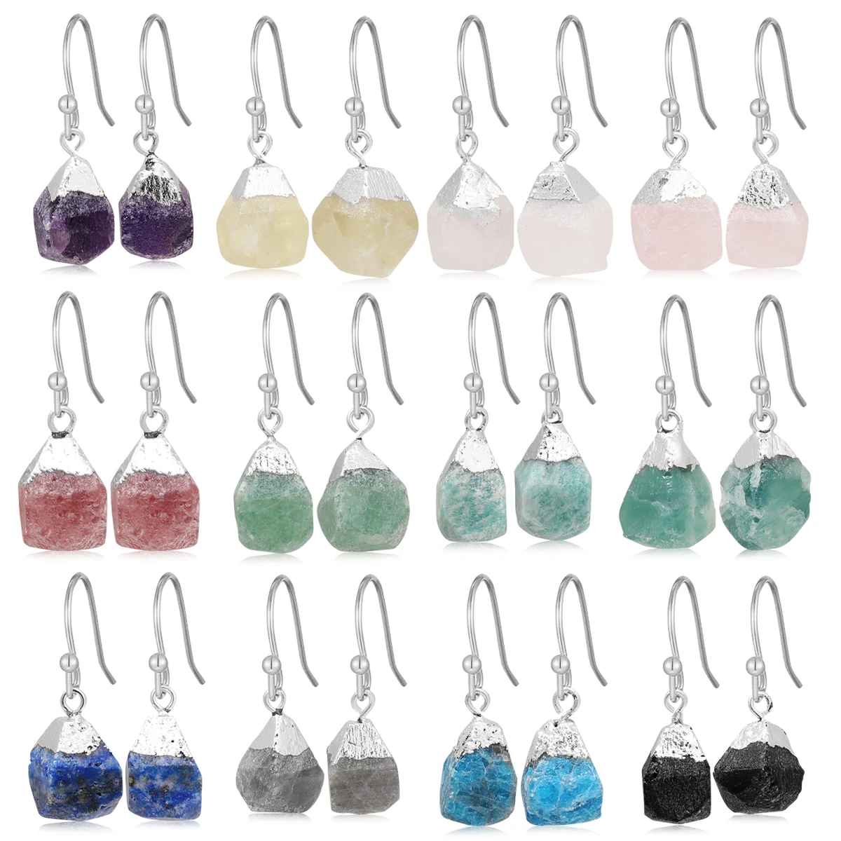

Natural Stone Irregular Earrings Lapis Lazuli Amethyst Amazonite Agate Natural Raw Stone Hook Women Earrings