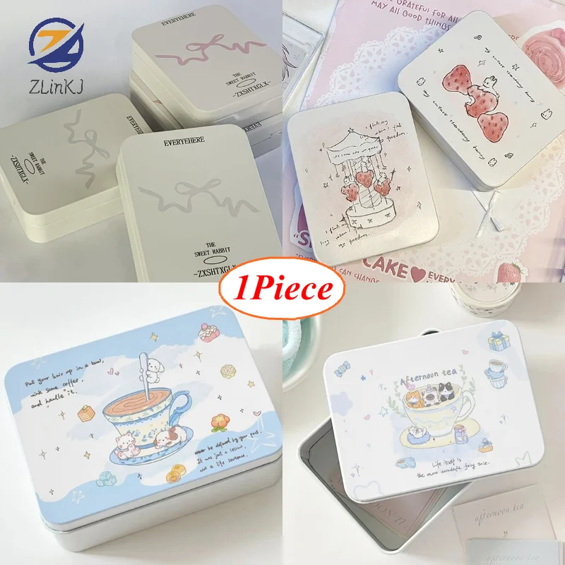 Bonita caja de almacenamiento de hierro para niña, horquilla para sesión fotográfica Kpop, estuche a prueba de polvo, adhesivo para tarjetas pequeñas Kawaii, caja de almacenamiento de cintas, suministros de papelería