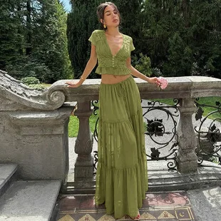 

2026 New Women's Clothing Sexy Lace Chiffon Cardigan T-shirt Loose Strap Dress