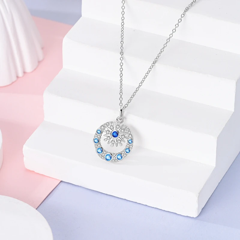 S925 Necklace For Women Silver Color Blue Crystal Shell Pearl Pendant Necklace Fine Anniversary Birthday All-match Jewelry Gifts