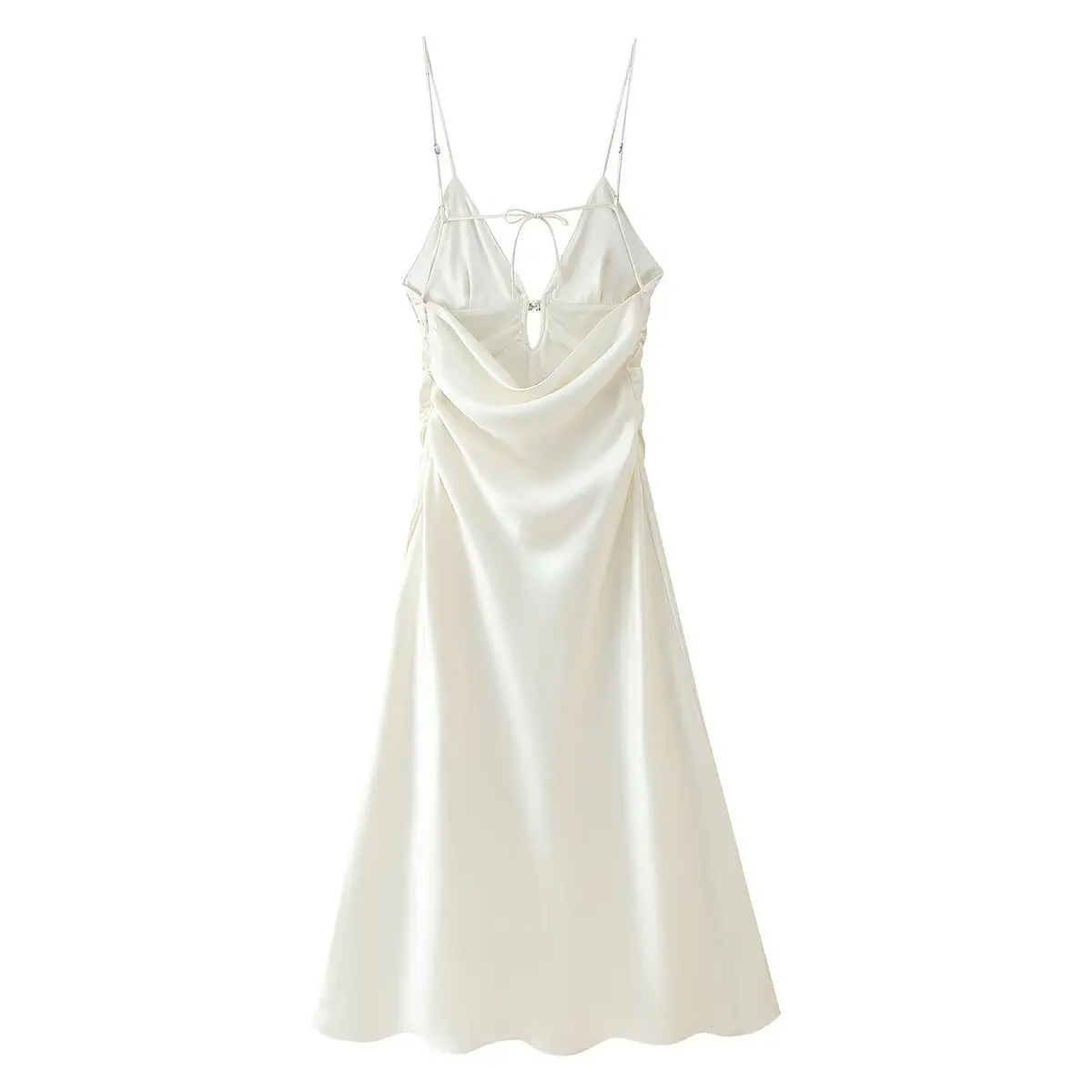 2025 Sleeveless Cut Out Long Dress Women Summer Tied Satin Dress Ruched Backless Sexy  Party Night Slip Beach