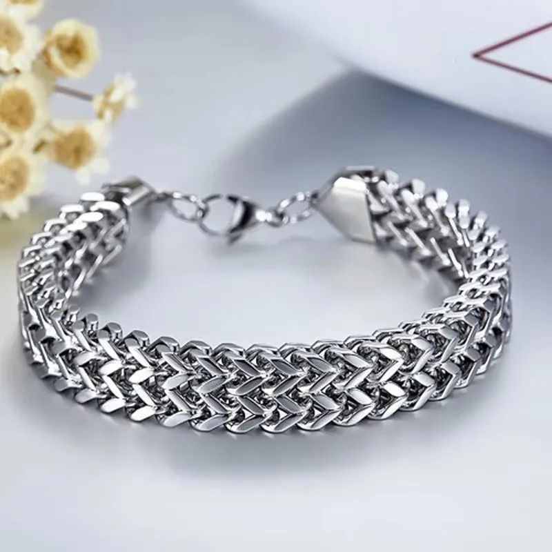 Fashion Real Titanium Steel Men Bracelets Punk Bangle Pulseras High Polished Wristbands Classic Jewelry Brace lace 1.5cm