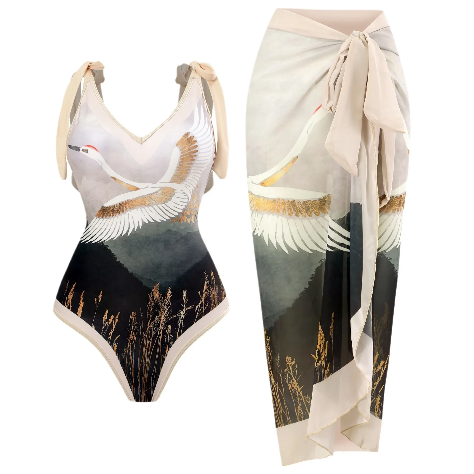 Новый купальник 2025 года, женская пляжная юбка, цельная консервативная юбка из Южной Восточной Азии, закрывающая живот и тонкая сексуальная юбка с принтом, мульти-c