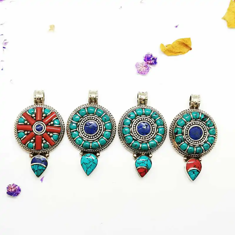 Vintage Jewelry Copper Inlaid Colorful Stone Big Arrow Pendants TBP771