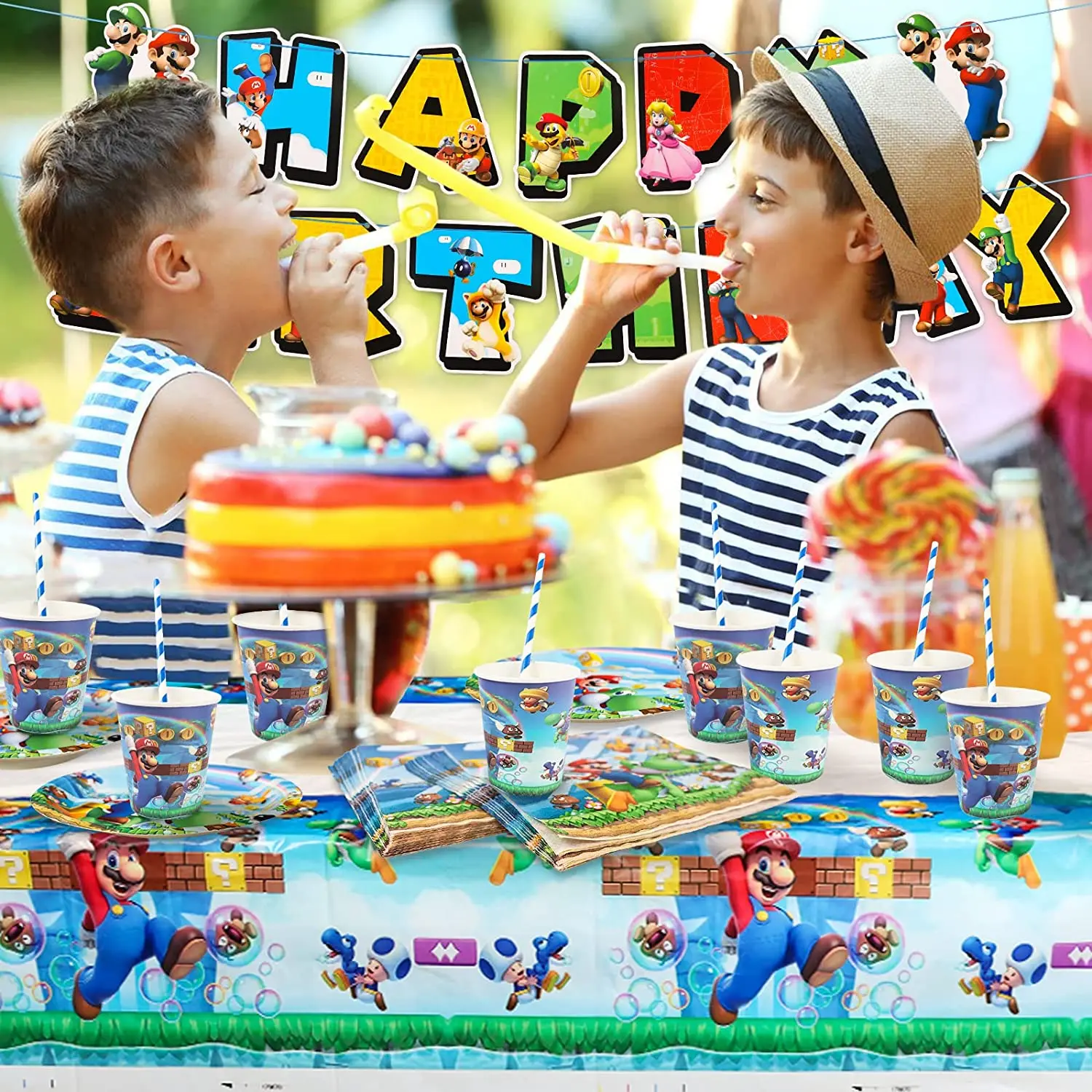 New Mario Birthday Decoration Cartoon Super Bros Party Supplies bambini usa e getta stoviglie adesivi palloncini piatto