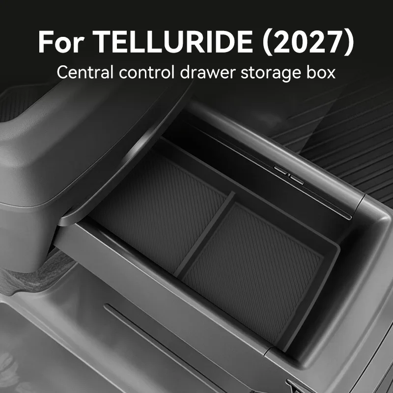 For Kia Telluride 2027 Car Central Control Armrest Box Rear Storage Box TPE Drawer Organizer Tray Car Interior Tidying Accessory