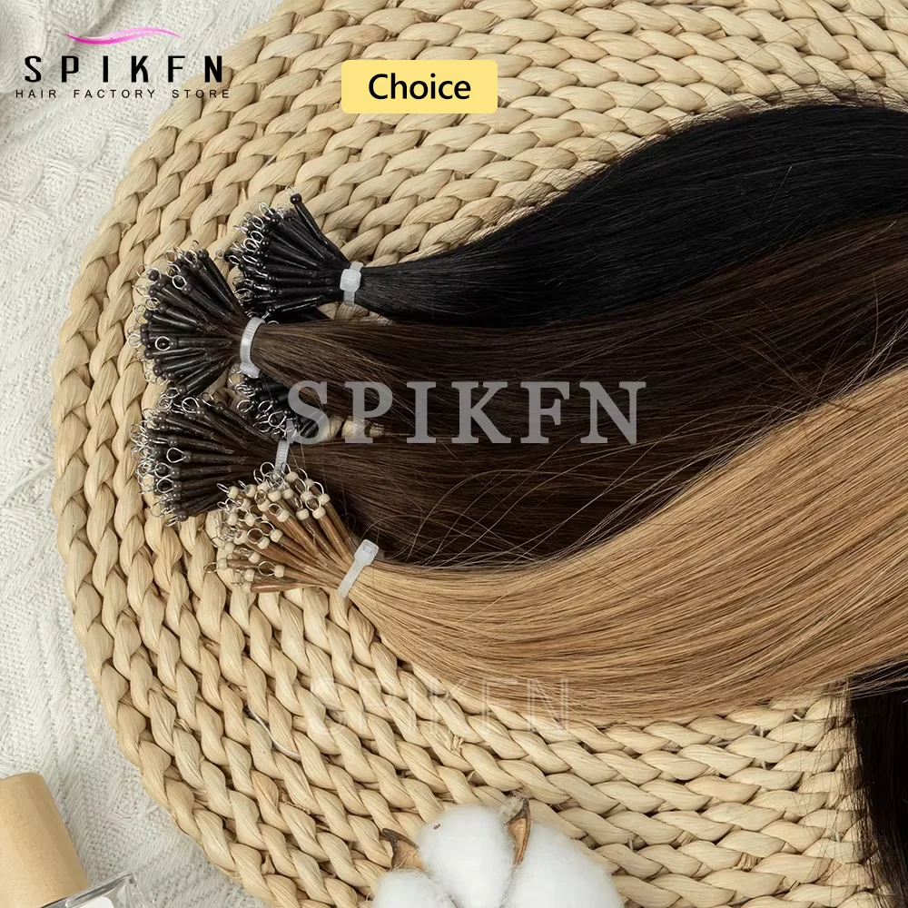 SPIKFN 프리 나노 링 인간 헤어 익스텐션 천연 스트레이트 리얼 블론드 헤어 마이크로 링크 헤어 12-20인치 30g 50개/팩