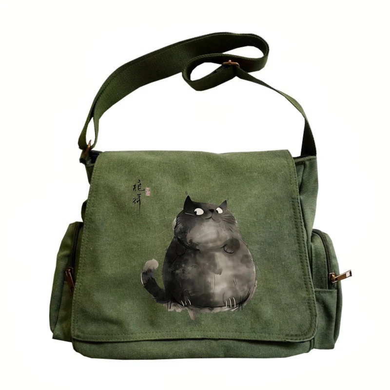 

Холщовая сумка с художественным принтом кота, унисекс, ретро-сумка на плечо, сумка через плечо, дорожная сумка, сумка-мессенджер с регулируемым ремешком