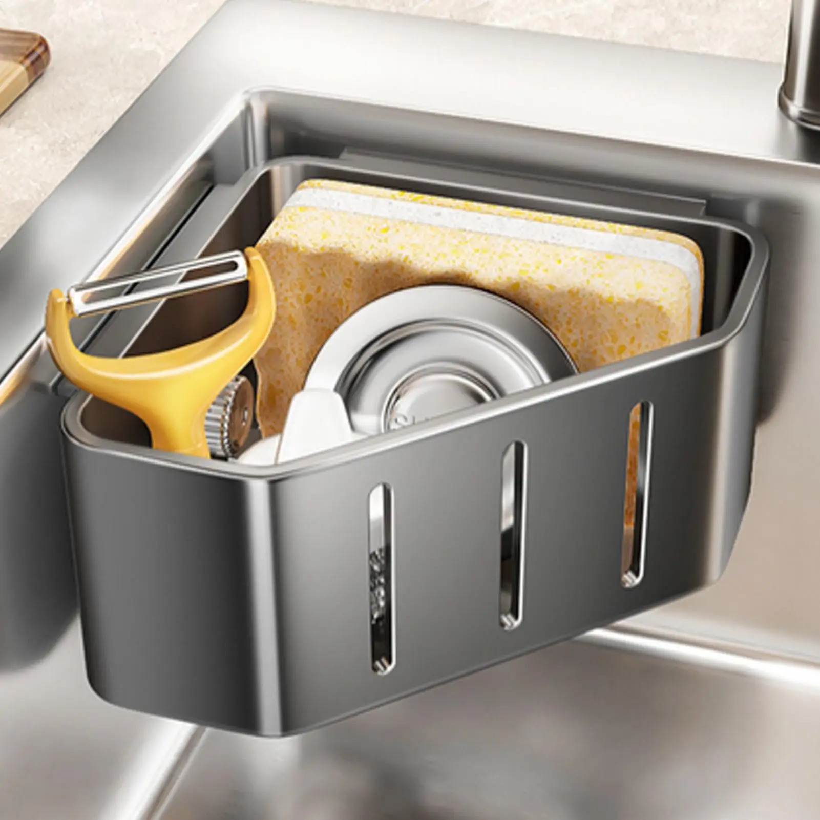Kitchen Sink Strainer Basket Metal Suction Cup Storage Organizer Kitchen Drain Catcher Sink Corner Rack For Home Apartment