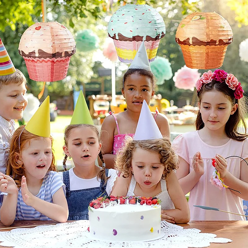 Cake Paper Lanterns 1st One Happy Birthday Party Decoration Kids 3D Ornaments Cup Cake Ice Cream Pendant Child Baby Shower Favor