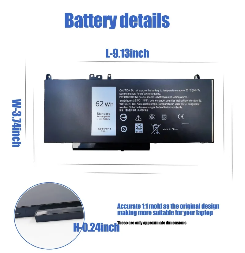8000MAh/62Wh 6MT4T OEM for Dell Battery 62Wh Battery for Dell Latitude E5470 E5570 Precision 3510 0HK6DV 079VRK TXF9M 0TXF9M