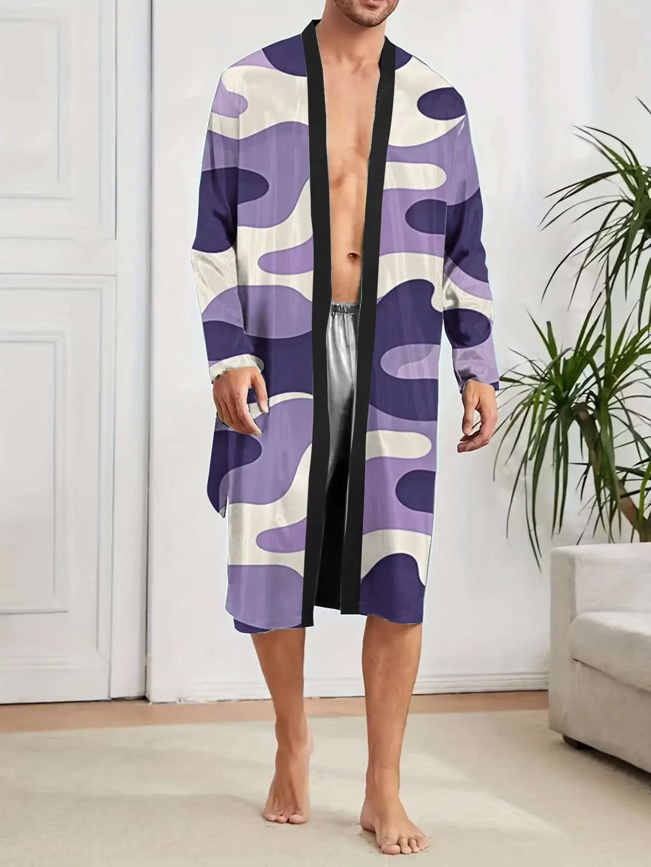 1pcs Men's Robes 2026 Spring/Summer Long Nightgown robe Men's bathrobe 3D Printed Polyester Bathrobe Robes Graphic