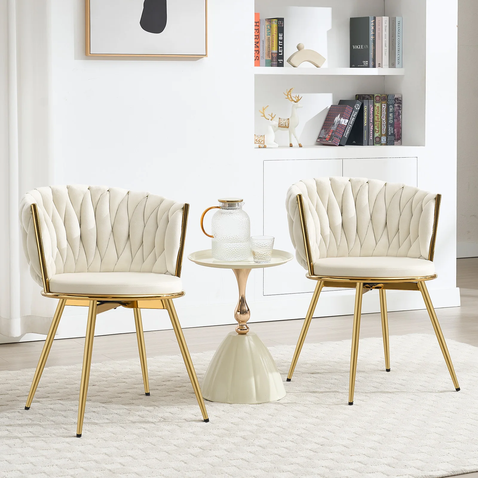 WOLTU 2 Stück/Set drehbare Esszimmerstühle, Samt-Restaurantstühle mit Metallbeinen, ergonomischer, drehbarer Freizeitstuhl für das Wohnzimmer