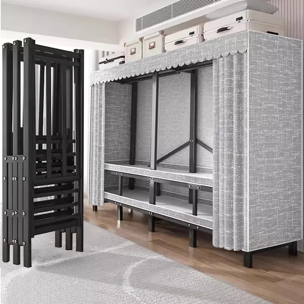 

Portable Wardrobe Closet Rack 1100lbs Heavy-Duty Foldable Garment Rack With Cover Freestanding Covered Clothes Organizer System