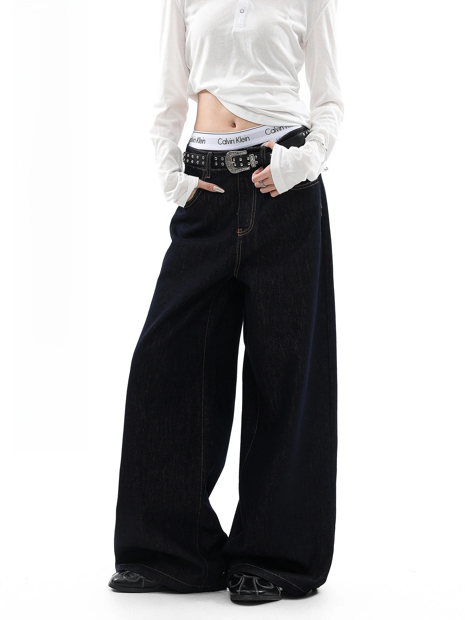 

Женские джинсы с высокой талией, прямые, свободные, широкие штанины, повседневные, черные, весенние, модные, свободного кроя