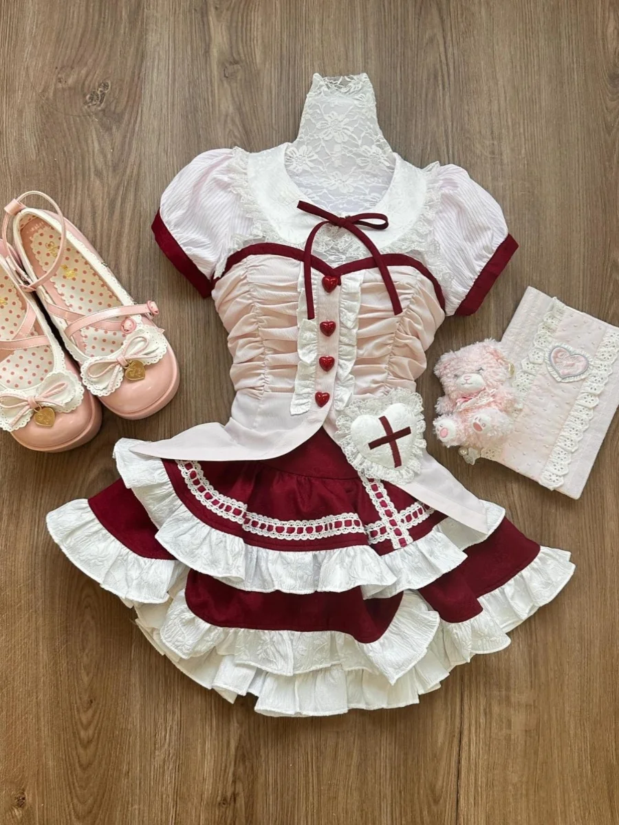 

Летняя милая пряная кукла серии, мягкая девушка, милая цветная блузка, выдолбленный дисплей, тонкая юбка-тортик с высокой талией, комплект Faion