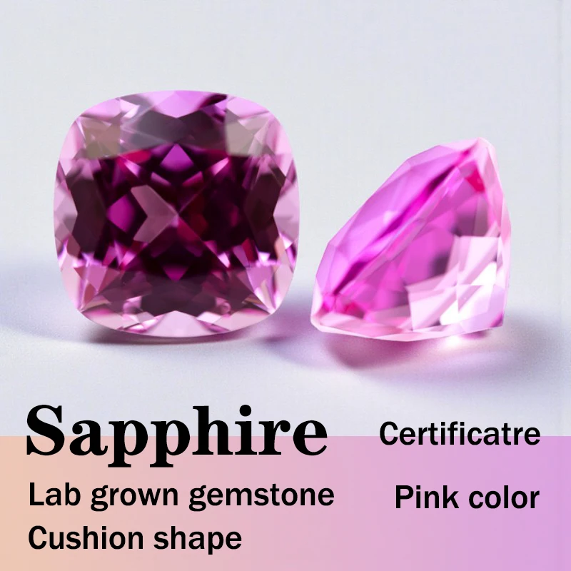 

Sapphire Lab Grown Gemstone Square Cushion Shape Pink Color The Charms of DIY Jewelry Making with Certificate Shiny Quality