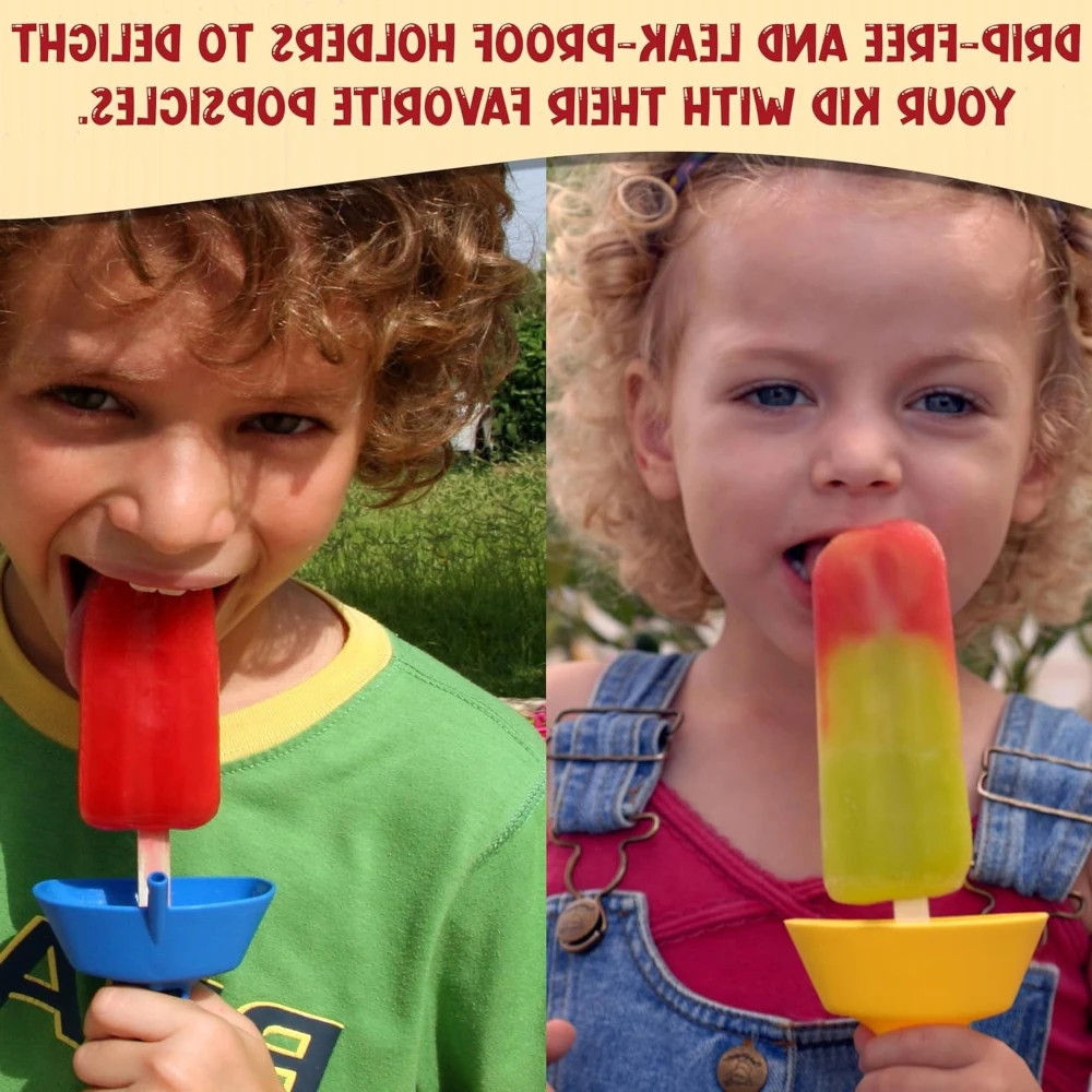 THE ORIGINAL Pop No Drop Popsicle Holder Mess-Free Frozen Treats Holder No Drip Ice Pop Popsicle Cone Holders for Kids Adults 4