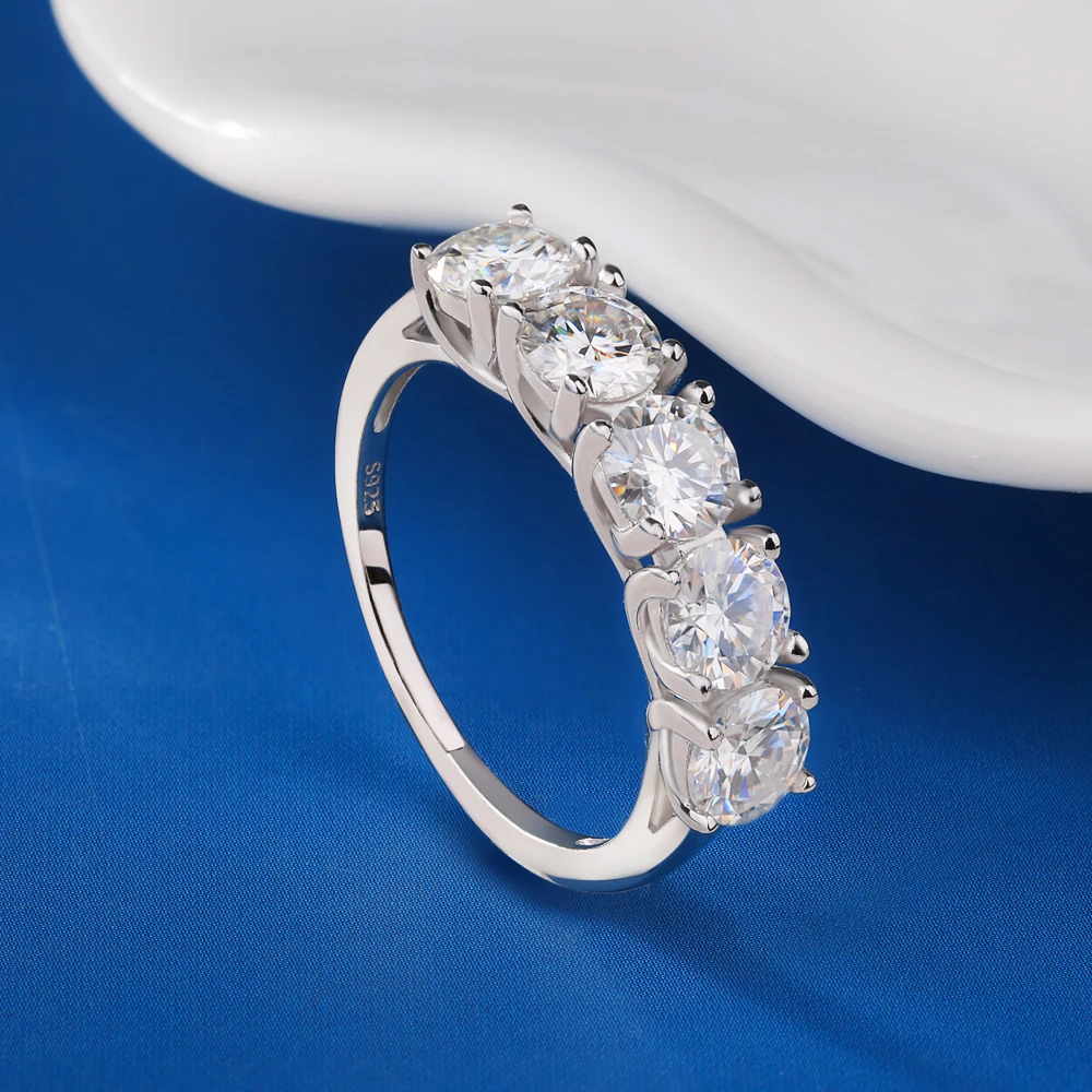 5‑mm Width 5‑Stone‑Row‑Design Full‑Moissanite Ring for Women, Bridal 925 Sterling‑Silver Engagement‑Wedding Band Fine Jewelry, Ideal Anniversary Gift for Her 4